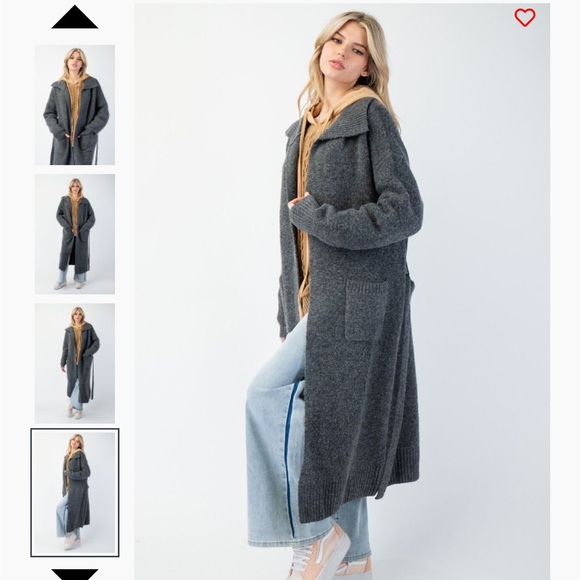 Maxi Sweater Charcoal Longline Tie Front Sailor Collar by easel - Picture 2 of 3